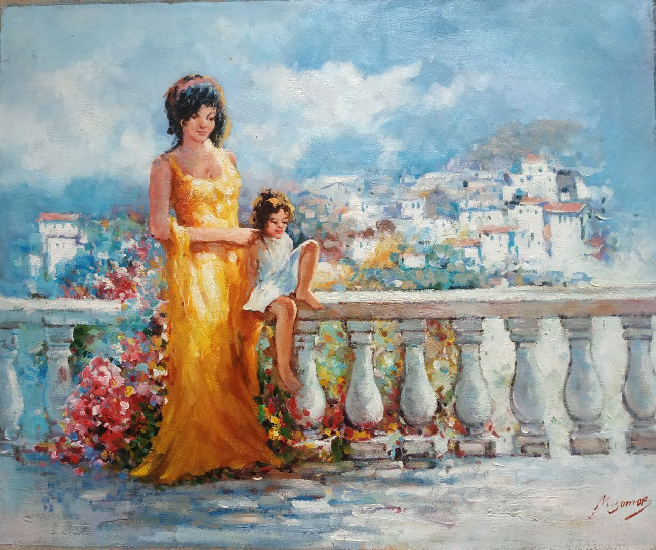 Картина маслом Мама с дочкой 50х60